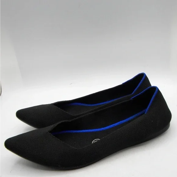 Rothy's Black Pointed Knit Flats with Blue Trim - Picture 3 of 6